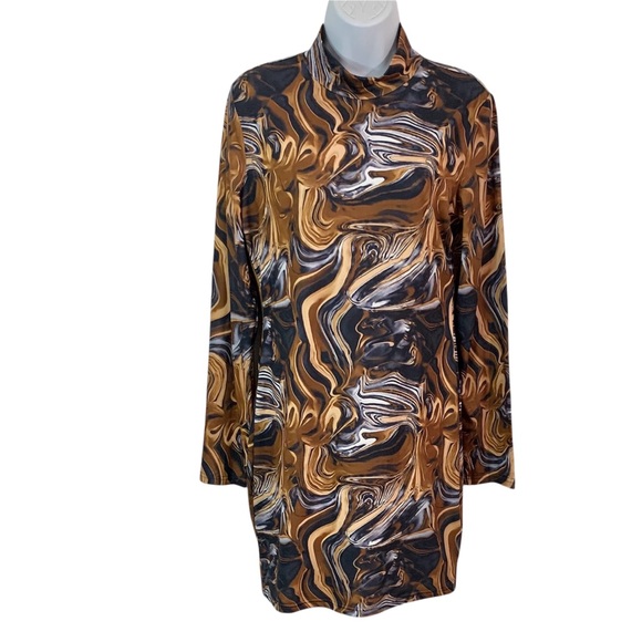 SHEIN Sxy Black & Gold Long Sleeve Bodycon Dress with Abstract Design - Picture 1 of 6
